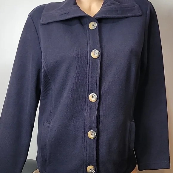 Karen Scott SPORT Navy Blue Button Down Knit Cardigan - Picture 4 of 12